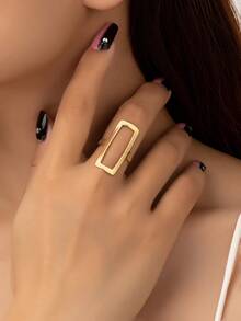 1 pieza Anillo abierto con forma de corazón geométrico minimalista, adecuado para uso diario de mujeres, Día de San Valentín, boda - Dorado - Ver 13