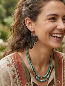 1 Pair Black Hollow Animal Elephant Design Drop Dangle Wooden Earrings, Casual & Unique For Women - Black - View 6