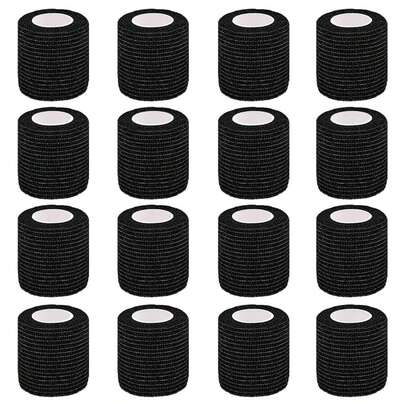 16 / 10 / 5 paquetes de vendaje cohesivo autoadhesivo, cinta elástica negra para calcetines de fútbol de 5 cm x 4,5 m para deportes, primeros auxilios médicos y vendaje veterinario, cinta de agarre