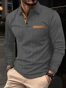 Hombre polo manga larga cuello solapa negocios casual  hisonic comercio exterior transpirable absorbente gentleman - Gris - Ver 1