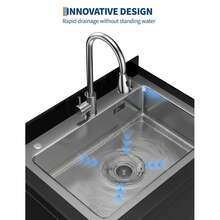 Fregadero Utilitario de Acero Inoxidable, Lavabo Independiente 65x53x100 cm para Lavandería, Cocina o Garaje, Incluye Kit de Fontanería y Desagüe - Plateado - Ver 4