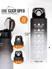 1 bình nước in họa tiết ombre, bình nước thể thao bằng nhựa hiện đại, thích hợp sử dụng trong nhà và ngoài trời, đồ dùng học tập. - màu đen - Xem 3