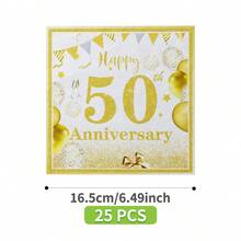 50周年金色气球一次性餐盘、餐巾纸、杯子套装，派对用品，可供8位客人使用，一次性纸盘，派对餐具，适用于生日、婚礼、主题派对、家庭野餐 - 彩色 - 查看 9