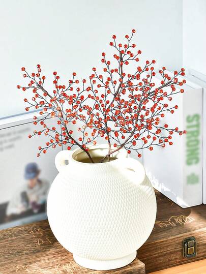 1支橙色水晶花枝仿真花束，优雅逼真，经久耐用，无需维护，创意仿真花礼品，适合婚礼、节日、派对、花瓶填充、家居装饰，四季皆宜