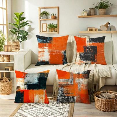 4 件套极简波西米亚几何抽象印花抱枕套，适用于各种房间类型，靠垫套 - 房间装饰 - 卧室装饰 - 节日装饰 - 派对装饰 - （不含枕芯） - （无刺绣） - （多种尺寸） - （单面印花）
