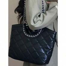 Xiaoxiangfeng Diamond Tote Bag, Lazy Wind Large-Capacity Portable Women's Bag, 2026 New Fashion Chain Shoulder Women's Bag, Simple Shopping Fashion Versatile Women's Bag. - 黑色 - 查看 7