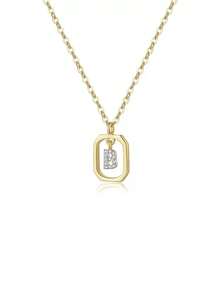 ANDYWEN 1 pieza Collar de moda plata de ley 925 26 letras - Dorado - Ver 2