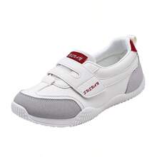 Hook-and-Loop leicht an-/ausziehbare Farbblock Sneaker | Farbblock Riemchen Schuhe mit roter Ferse | Rutschfeste, bequeme Schul- und Alltagsschuhe für Frauen mit Hook-and-Loop Verschluss | Farbblock Riemchen Schuhe mit roter Akzentfarbe | Rutschfeste, bequeme Alltagsschuhe zum Spazierengehen - Weiss - Übersicht 18