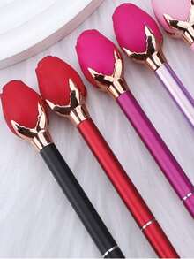 2支/套玫瑰花造型圆珠笔，情人节独特礼物，文具办公用品 - 黑色 - 查看 6