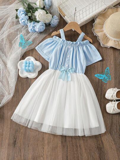 Abito estivo minimalista con spalline sottili per ragazze, vestito casual e alla moda con maniche a goccia, bottoni e fiocco decorativo, fodera, adatto per uso quotidiano e come regalo