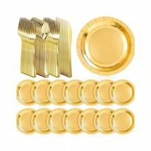 100/50/25/10pcs Gold Thickened Reusable Plates, Dessert Plates, Cake Plates, Elegant Polished Metal Rim, Waterproof, Disposable Plates For Picnics, Dinners, Parties, Christmas, Communion, Valentine''s Day - Gold - View 11