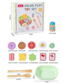 Wooden Realistic Vegetable Salad Pretend Play Kitchen Toys, Children Role Play Imitate Little Chef Cooking Simulation - Multicolor - View 4