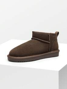 Women's Ankle Winter Boots: Genuine Suede With Faux Fur Lining, Water-Resistant, Warm Snow Boots With Slip-On Design And Memory Foam Comfortable Festival Holiday Black Boots - 灰色/灰褐色 - 查看 2