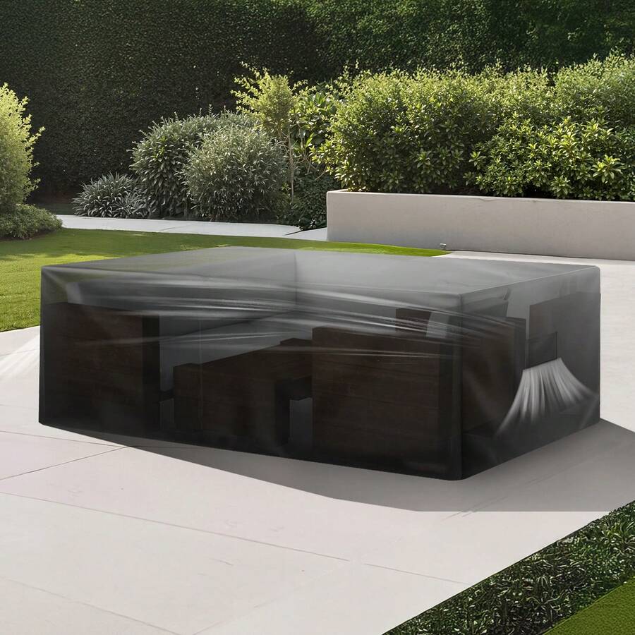Housse de protection (1 à 4 pièces) pour mobilier de jardin et de terrasse, en tissu Oxford 420D. Housse imperméable et ventilée pour tables de terrasse rectangulaires ou carrées, adaptée à toutes les conditions climatiques. Bâche. - 330 x 214 x 71 cm - Voir 1