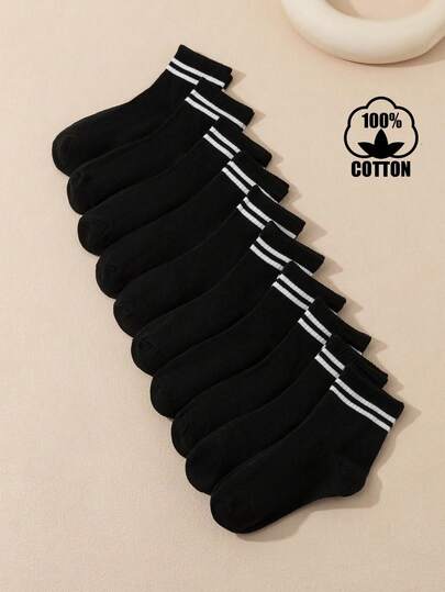 10 Pairs Cotton Children/Youth Student Socks, Daily Casual Socks, Football Sports Mid-Calf Socks