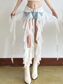 Chân váy nữ màu trơn, dáng bất đối xứng, thắt eo, đa năng. - trắng - Xem 3