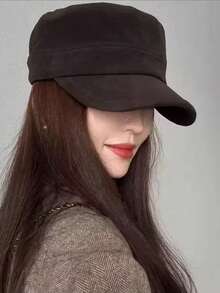 Solid Color Polyester Autumn/Winter New Vintage Flat Top Suede Equestrian Cap, Versatile Painter Beret Hat, Flattering - Multicolor - View 4