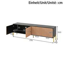 Modern TV Stand, TV Cabinet, TV Panel, Low TV Unit. Unique Color Block Design. 179 X 35 X 53.5 Cm (Length X Width X Height). - Black + Wood Tone - View 11