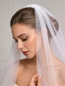 1pc Shiny Pearl Bridal Veil, Minimalist & Elegant Design, Suitable For Wedding Dress, Cathedral Wedding - Multicolor - View 6