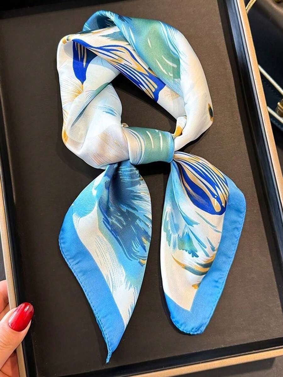 1pc Bandana Scarf With Painting Pattern Print, Fashion Headscarf Shawl Neckerchief Square Scarf - Multicolor - View 1