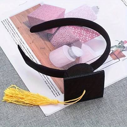 Adjustable Black Elastic Graduation Cap Headband, Suitable For Graduation Parties, Balls, Masquerades, Photo Props, Doctoral Cap Design Accessories, Fashionable Cultural Gifts For Students And Graduates, Unisex