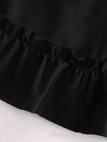 Women's Ruffle Trim Button Back Blouse, Fashionable And Cute - Black - View 6