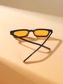 1 PC Women's Retro Fashion Glasses Classic Rectangle Polycarbonate Frame Fashionable Orange And Tea Lens Suitable For Beach Vacation With Glasses Box - 彩色 - 查看 6