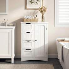Bathroom Storage Cabinet With 4 Drawers And 1 Cupboard, Entryway Home Decor Furniture Towels Storage Organizer Unit, White - trắng - Xem 2