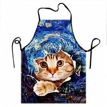 Cat Apron Blue Starry Night Van Gogh Art Cat Face Print For Cooking Baking Kitchen Use - 1pc Blue - View 14