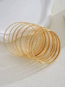 10件套复古优雅波西米亚风金属锤纹花卉图案手镯套装，适合女性日常、派对、约会、假日、婚礼、节日等场合佩戴，是馈赠佳品。 - 金色4 - 查看 4