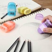 Pencil Sharpener & Eraser, 4 Pack, Colorful, 2 Sharpening Holes, Manual Handheld Small Pencil Sharpener - Macaron Colors - View 6