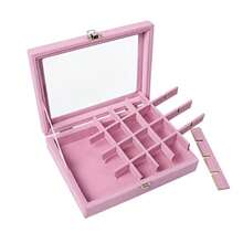 24 Grids Earring Storage Organiser Velvet Jewellery Box Earring Box Jewellery Storage Display Box For Rings Earrings Charms Pendants Pink - Pink - View 5