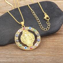 New Retro Round Shape Saint Benedict Medal Pendant Necklace For Women Men Copper Drip Oil Evil Eye Zirconia Chain Choker Jewelry - Pendant Necklace - View 3