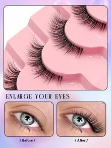 Asiteo 7对半条式自然猫眼假睫毛，透明梗，蓬松柔软仿貂毛假睫毛，适合日常佩戴、派对、情人节妆容 - 半眼交叉款 - 查看 4