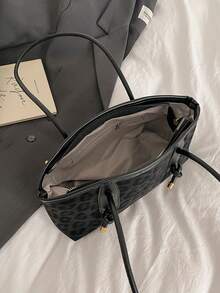 Fashionable Large Capacity Leopard Print Shoulder Bag, Casual Commuter Underarm Tote Bag For Women - Black - View 6