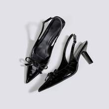 女士黑色蝴蝶结搭扣高跟鞋，露趾高跟鞋，派对高跟鞋，婚鞋，玛丽珍鞋，正装鞋，高跟凉鞋，无后跟尖头套脚高跟鞋 - 黑色 - 查看 1