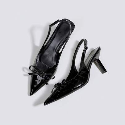 Women's Black Bow Tie Buckle High Heel Shoes, Open Toe High Heels, Party High Heels, Wedding Shoes, Mary Jane Shoes, Formal Shoes, High Heel Sandals, Backless Slip-On Pointed Toe High Heels