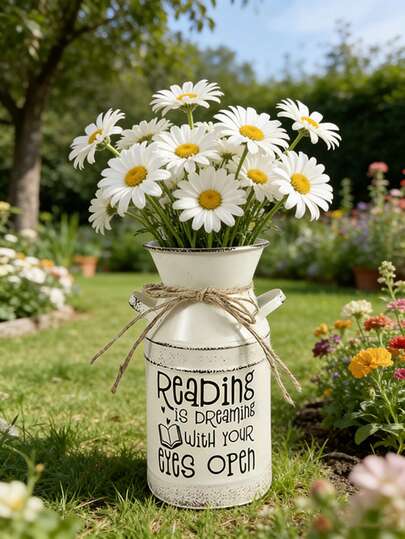 Vintage Cream-White Vase. Combines The Aroma Of Books And Rustic Texture, Suitable For Fresh Bouquets Of White Snapdragons, Applicable For Home Library, Reading Corner Soft Furnishings.