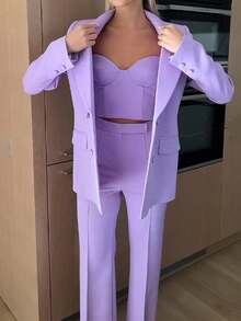 Autumn Temperament Fashion Commuter Suit Suit Bra Pants Jacket Three-Piece Set - Màu tím  Violet - Xem 1