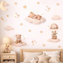 Cartoon Cloud Star Bear Wall Stickers, Removable Self-Adhesive Decals Suitable For Room And Living Room Background, Home Decor - Multicolor 2 - View 5