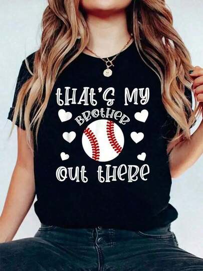 Esa mi camiseta de apoyo de béisbol, linda camiseta de hermanas de béisbol, camiseta gráfica de algodón, camiseta de mujer, top negro