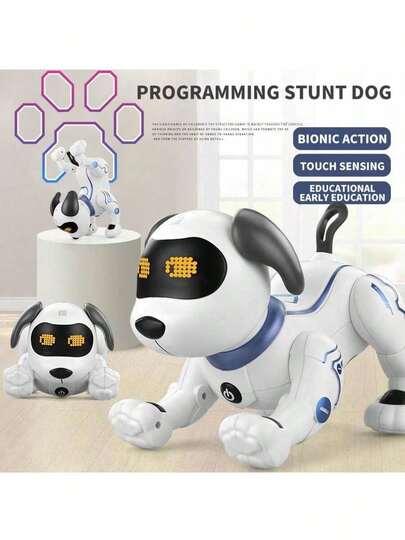 1 Set Perro robot interactivo de control remoto para niños, hecho de material ABS con control remoto infrarrojo, sensor táctil, canto, baile, formas transformables, sin baterías incluidas, juguete mascota interactivo, adecuado para regalos de cumpleaños, Navidad y Halloween para niños y niñas (algunos colores de accesorios al azar)