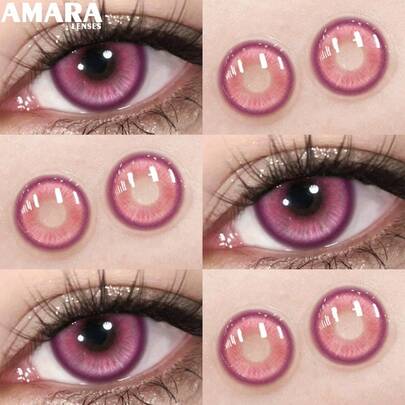 AMARA 1 Pair Of Halloween Character Costume Colored Contact Lenses Pink Colored Contacts Anime Red Colored Contacts Purple Colored Contacts Cosmetic Eye Shadow Halloween Costume Character Play