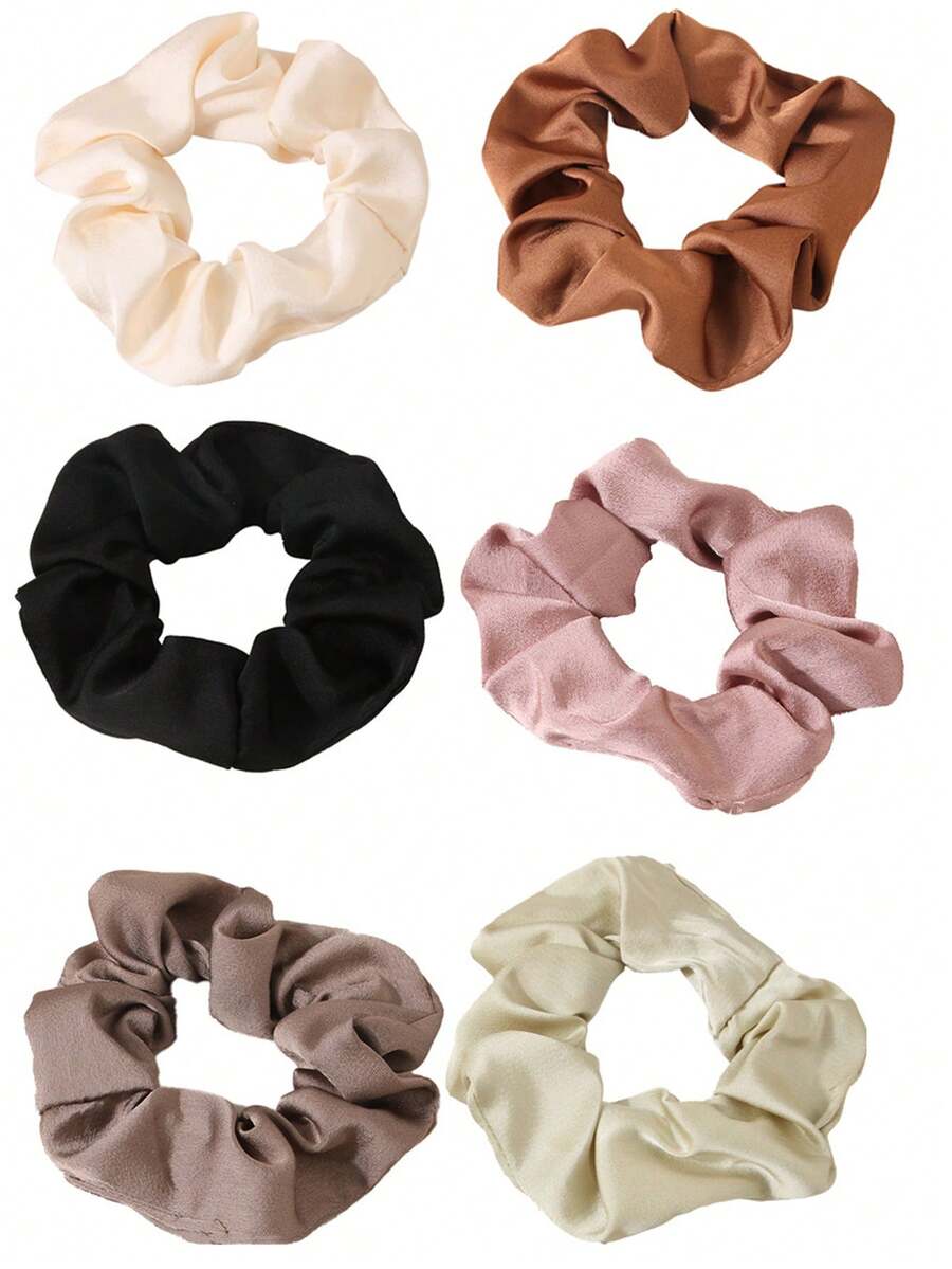 Satin Retro Scrunchie, Minimalist European And American Style Fabric Scrunchie Set, Hair Accessories ,Ponytail Holders ,Hair Elastics ,Rubber Bands ,Hair Rope ,Elastic Hair Tie - Multicolor - View 1