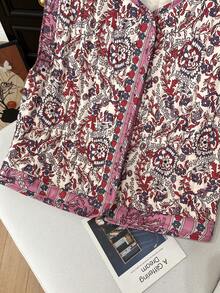 Áo khoác không tay dáng suông thanh lịch, in họa tiết jacquard, chất liệu cotton, dành cho nữ, màu hồng thu đông, thương hiệu GMFP Petite. - Hồng - Xem 8