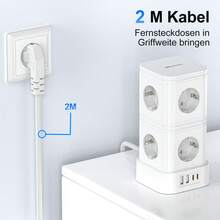 HITRENDS [ Charging Wonder ] 12-In-1 Tower Socket 8AC+2USB-C+2USB-A Fast Charging 3680W High Power 2-Meter Extension Cable Overload Protection Suitable For Office/Home/Kitchen - EU E Type Plug(220-240V) - View 6