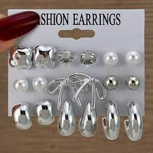 VKME 9件套金属材质蝴蝶结珍珠不对称卡片耳环 - XH92825182 - 查看 1