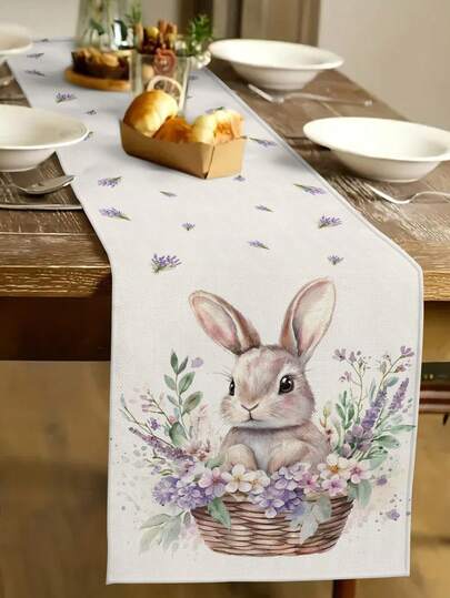 1 szt. bieżnik na stół z motywem zajączka wielkanocnego, bieżnik na stół z motywem jajka wielkanocnego, wielkanocny wystrój domu, 1 szt. bieżnik na stół, 4 szt. podkładek, 1 szt. poszewka na poduszkę, 3 dostępne produkty, artykuły do wystroju wnętrz, artykuły na imprezy wewnętrzne i zewnętrzne, dekoracja pokoju, nadaje się do wiosennego wystroju domu, kuchni i dekoracji imprezowych