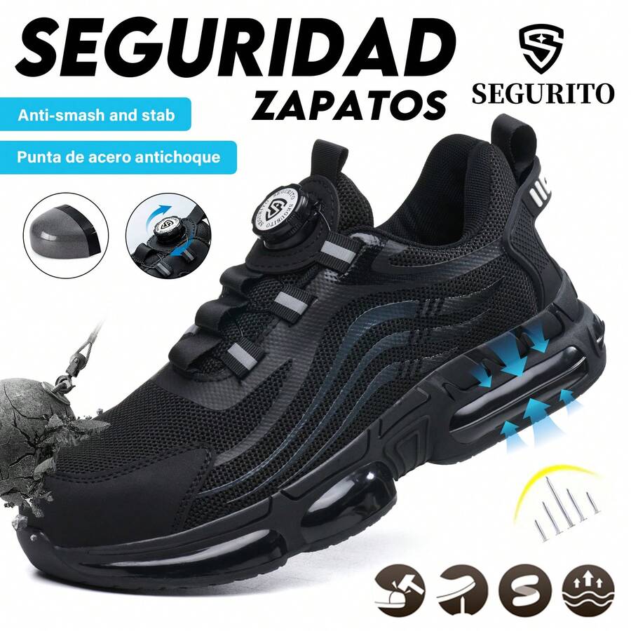zapatos industriales, zapatos de trabajo, zapatillas de trabajo ligeras,tenis industriales para mujer,botas de trabajo con puntera de acero, suelas de Kevlar, resistentes a impactos y pinchazos, cómodos, elegantes, resistentes al desgaste, adecuados para hombres y mujeres, protección de los pies,adecuado para la manipulación en almacenes, operaciones al aire libre, obras de construcción y situaciones similares, modelos para hombre y mujer, calzado de trabajo.(Elija el tamaño según la longitud de su pie) - Negro - Ver 1