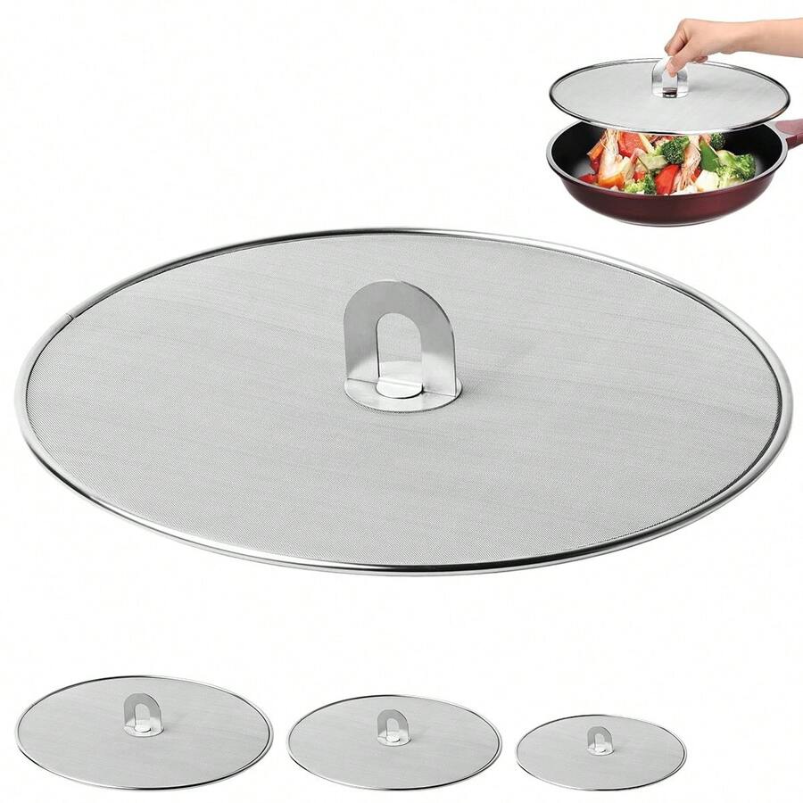 1个不锈钢细网防溅罩，可折叠手柄，厨房食用油防溅罩 - 彩色 - 查看 1